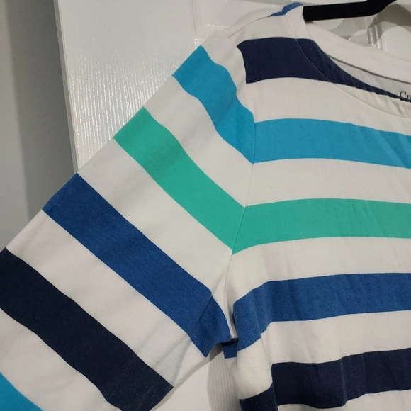 Croft & Barrow Blue & White Striped Boatneck 3/4 Sleeve Shirt in Size XL - Picture 5 of 9